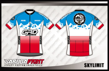 Kaos Sepeda Full Print Warna Biru Putih Merah Motif Pegunungan
